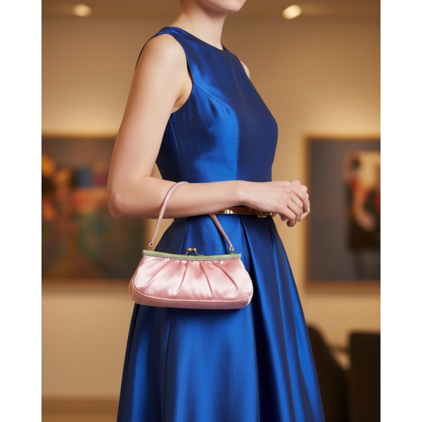 Evening Bag - Satin w/ Embellished Rhinestones - Pink - BG-40639PNK